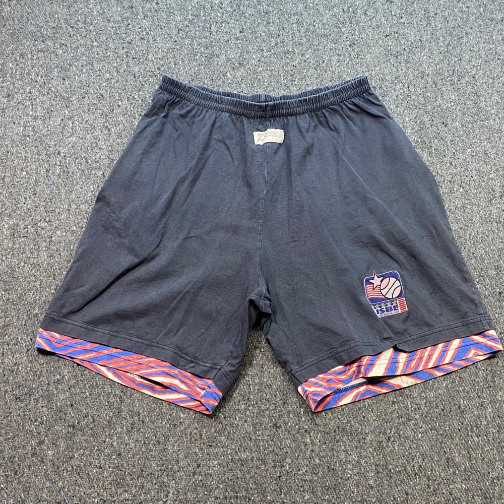 Zubaz USBL Basketball Shorts Sz XL Mens Black Vintage 90s Zebra Trim USA Made